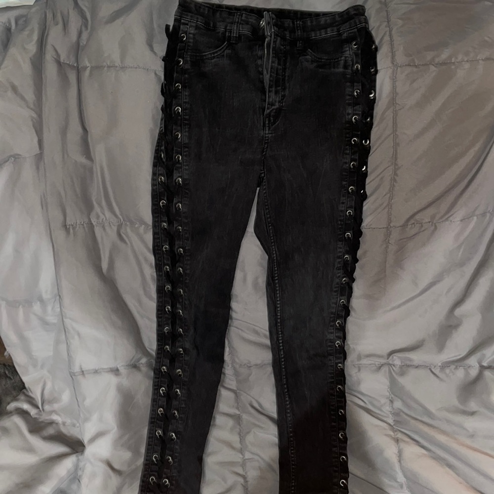 Black Skinny Jeans with Lace up Sides